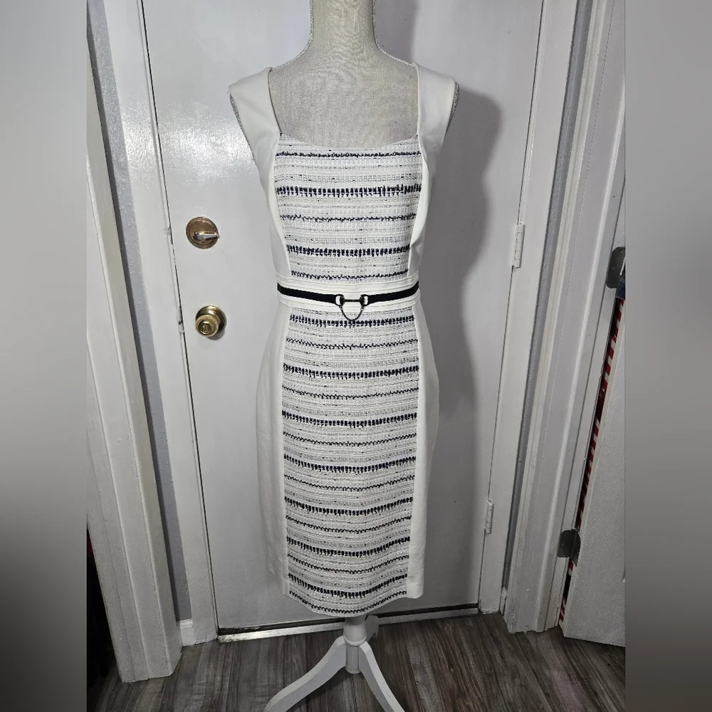 White House Black Market Sheath Ivory White With Tweed Detail NWT Sz 10 - Picture 5 of 12